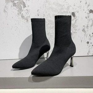 Pointed Toe Flyknit Sleeve Booties Stiletto Martin Boots